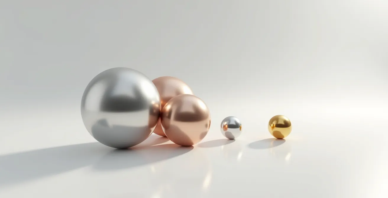 Abstract visualization of portfolio diversification with metallic spheres representing different asset classes