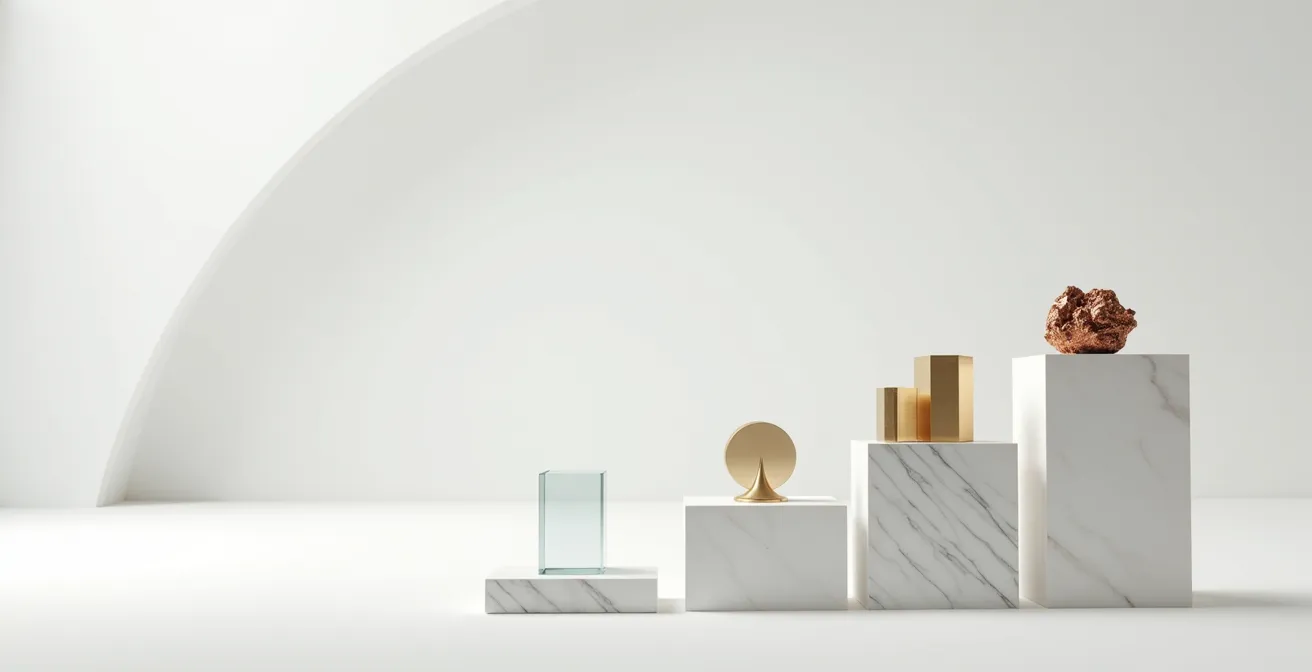 Four distinct asset classes displayed with varying heights representing risk-return profiles