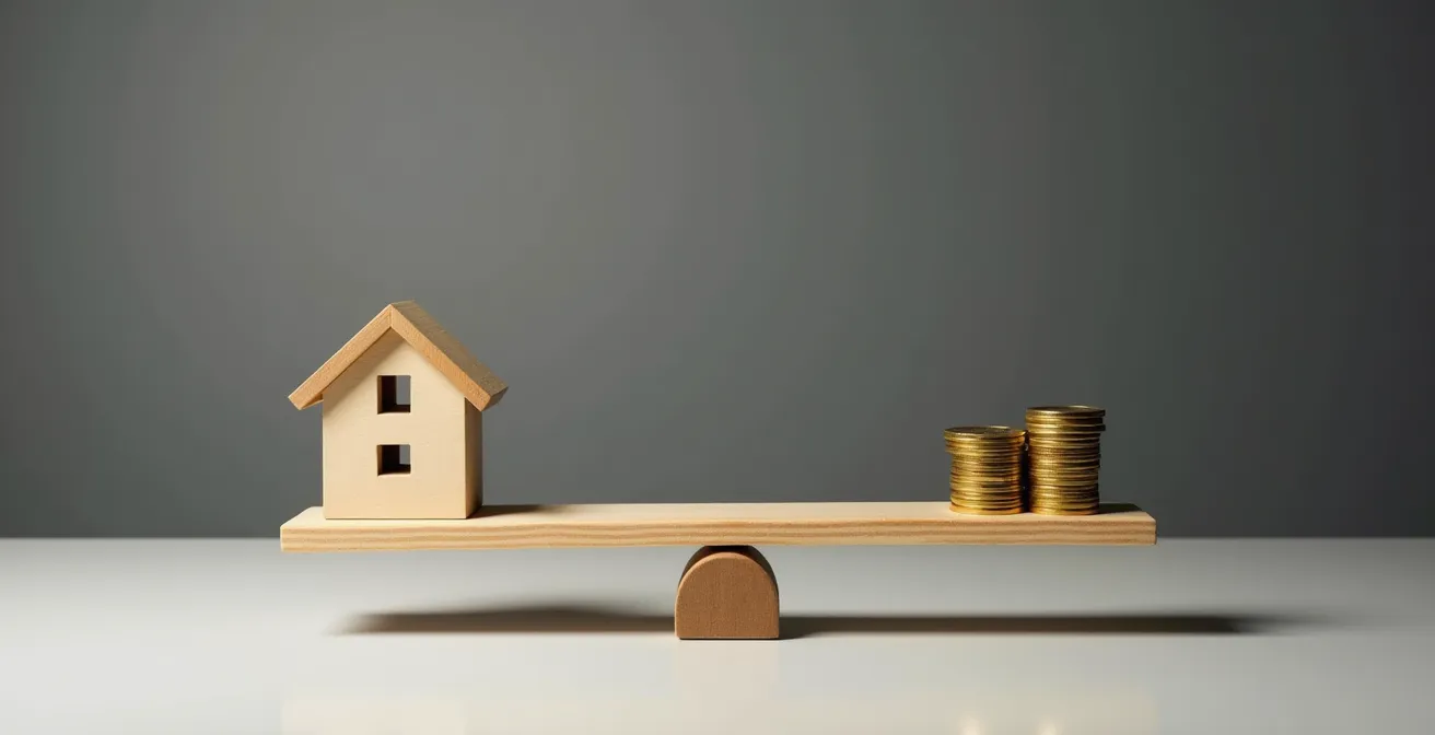 Visual metaphor of a seesaw representing the inverse relationship between mortgage costs and savings returns