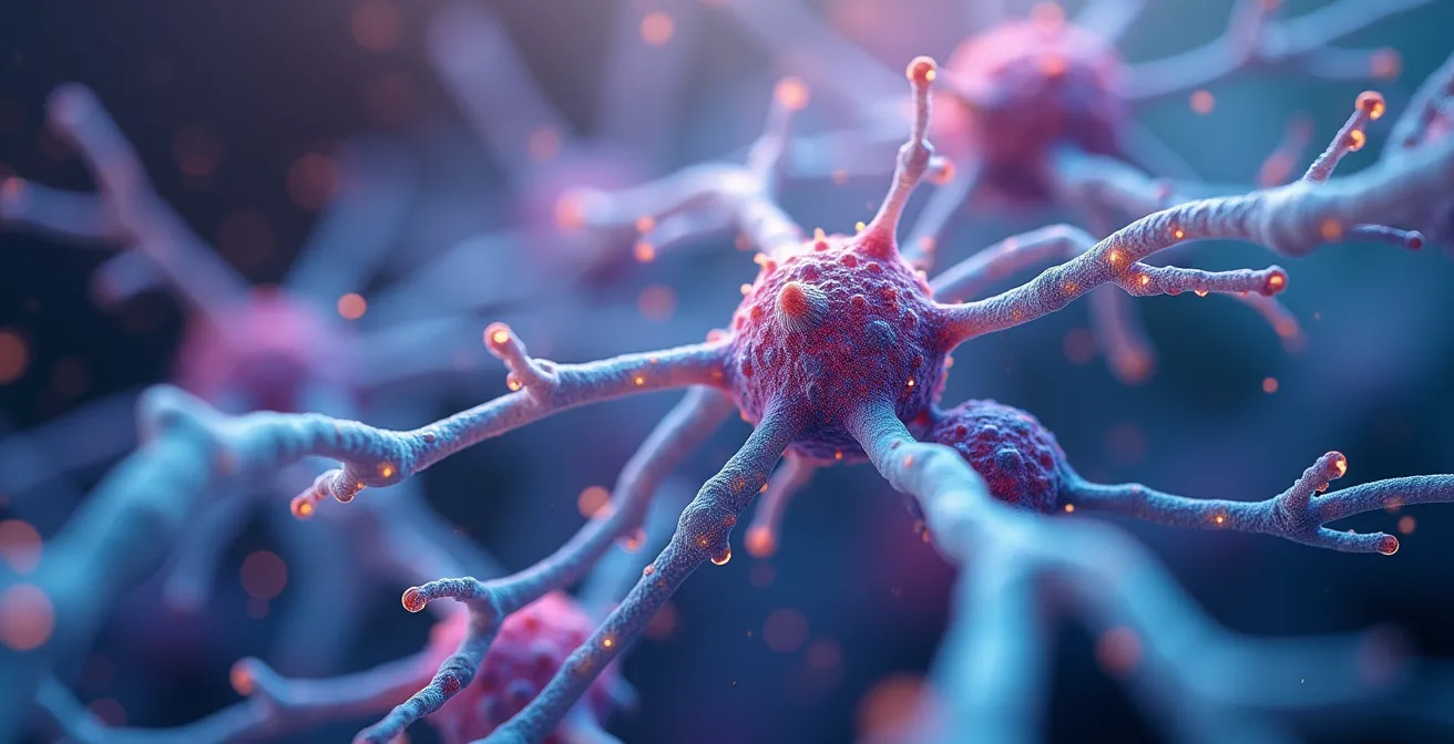 Extreme close-up of synaptic connections forming and strengthening