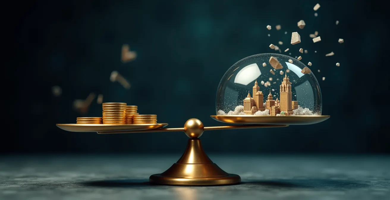 Visual metaphor of portfolio protection showing balance between insurance premiums and catastrophic loss prevention