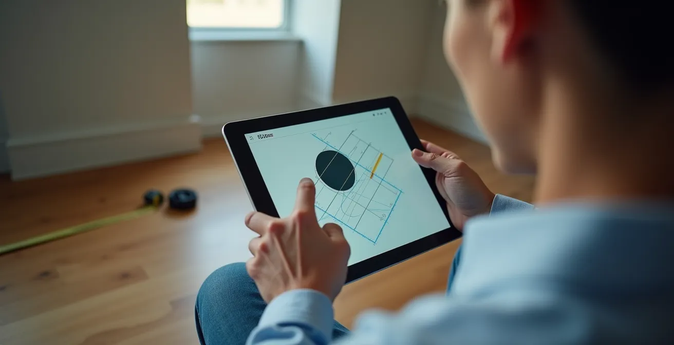 Person using AR app to measure room dimensions and visualize furniture placement