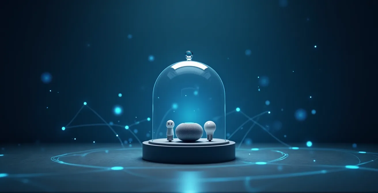 Abstract visualization of secure smart home network with protective barriers